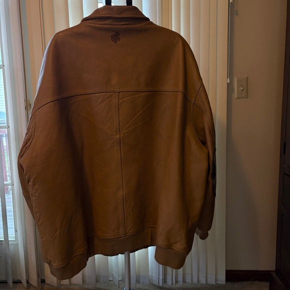 Men’s pre-owned Vintage Tan Rocawear Lamb’s Leather Bomber Coat - Picture 2 of 16